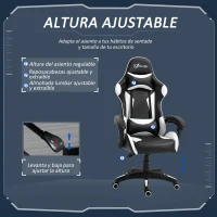 Vinsetto Silla Gaming Profesional Silla de Escritorio Ergonómica Reclinable y Ajustable en Altura con Respaldo Alto Reposacabezas y Reposabrazos 66x66x128-138 cm Blanco(m-4)