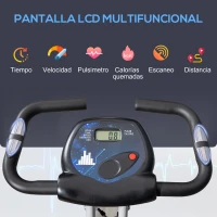 HOMCOM Bicicleta Estática Plegable con Respaldo 8 Niveles de Resistencia Volante Pantalla LCD Pulsómetro y Sillín Ajustable(m-4)