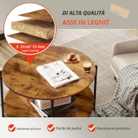 Tavolino rotondo a due livelli, ampio spazio contenitivo, gambe regolabili, 83x83x44,5 cm, Marrone(m-5)