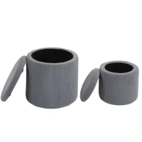 HOMCOM Set of Two Corduroy Storage Ottomans - Grey(m-11)