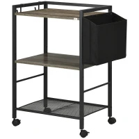 HOMCOM Carrito Auxiliar con Ruedas de 3 Niveles con Bolsa de Tela y 2 Ganchos para Salón Cocina Comedor 66x40x80,5 cm Gris(m-12)