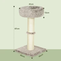 PawHut Kattenboom, 87 cm, Kattentoren met Dikke Krabpaal, Pluchebed, Binnen, Draagt tot 6 kg, Bruin(m-3)