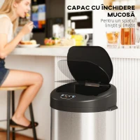 HOMCOM Coș de Gunoi de 55L cu Senzor pentru Deschidere Automată și Închidere Silențioasă, 32x30x72.5 cm, Argintiu(m-7)