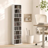 HOMCOM CD-/DVD-rek, 9 niveaus, smal staand rek met 6 verstelbare planken, voor 260 cd's, wit(m-8)