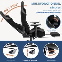 Chaise gaming avec repose-pieds, en similicuir suédé respirant, réglable en hauteur avec vérin à gaz, pivotante, 70x70x135 cm, Noir(m-4)
