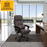 Vinsetto PU Leather Office Chair with 6-Point Vibration Massage, Reclining Chair Office with Footrest, Adjustable Height, Computer Chair, Brown(m-10)