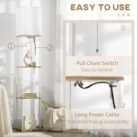HOMCOM Modern Metal Floor Lamp with Shelves, 3 Layer Shelf Tall Standing Lamp with Fabric Lampshade, Pull Chain Switch for Living Room, Bedroom, Bulb not Included, White(m-6)