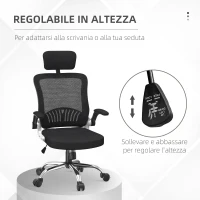 HOMCOM Sedia da Ufficio con Poggiatesta e Altezza Regolabili, Tessuto a Rete e Braccioli Ribaltabili, Nero(m-4)