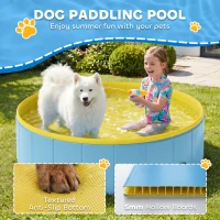 PawHut Foldable Dog Pool for Puppies and Ducks Dog Paddling Pool Bath Tub, Blue, 120 x 30cm(m-4)