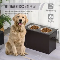PawHut hondenbak met opbergruimte 2 bakjes voerstation kattenbak espresso(m-5)