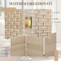 HOMCOM Paravento da Interno a 3 Pannelli Pieghevole, 135x180 cm, Separé Intrecciato in PP e Legno di Pino, Rovere(m-6)
