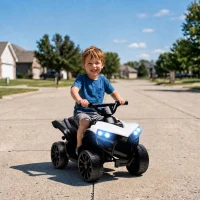 AIYAPLAY 6V Kids ATV, 4 Wheeler Electric Ride on Car with Music and LED Headlights, for Ages 18-56 Months Boys and Girls, White(m-14)
