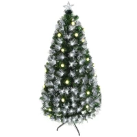 HOMCOM Albero di Natale Artificiale 120cm con Luci Incorporate e 130 Rami, Albero di Natale con Luci a LED e Fibre Ottiche, Base Pieghevole Rimovibile(m-1)