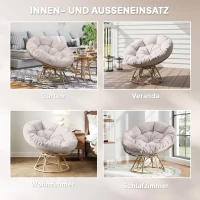Outsunny Papasansstoel Rattan 360° draaibaar kuipstoel met zitkussen rond voor buiten(m-7)