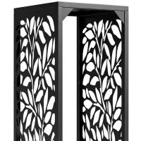 Outsunny Brandhoutrek 38 x 38 x 112 cm, verhoogd haardhoutrek met 4 haken, decoratieve uitsparingen, staal, tot 100 kg(m-13)