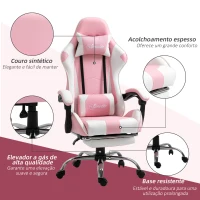 Vinsetto Cadeira de Gaming Reclinável Giratória com Apoio para a Cabeça Apoio para os Pés e Almofada Lombar 64x67x119-127 cm Rosa(m-9)