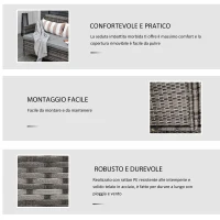 Outsunny Divanetto da Esterno 3 Posti in Rattan PE, Divano da Esterno con Cuscini Imbottiti e Removibili, per Terrazzo, Patio e Giardino, 173x68x78 cm, Grigio(m-6)