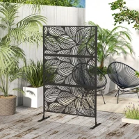 Outsunny Paravento da Esterno Decorativo in Acciaio Traforato con Design a Foglie, 122x198cm, Nero(m-10)