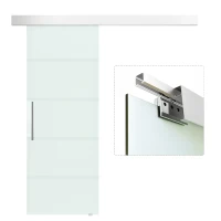 HOMCOM Porta Scorrevole in Vetro Smerigliato e Satinato con Binario e Maniglia per Bagno Cucina 210cm(m-1)