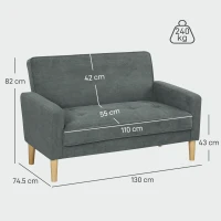 HOMCOM Two-Seater Velvet-Feel Sofa - Grey(m-3)