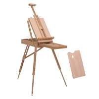 HOMCOM Chevalet d'Artiste sur Pieds Pliable, Mallette de Peinture, Chevalet avec Rangement, Hauteur Réglable, Bois de Hêtre Clair(m-1)