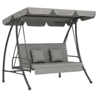 Outsunny Hollywood schommel tuinschommel schommelbank met ligfunctie, 3 zits, metaal + polyester, grijs, 209 x 114 x 170 cm | Aosom(m-1)