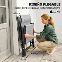 Outsunny Silla Reclinable Plegable de Jardín con Respaldo Ajustable en 9 Posiciones y Cojín Lumbar 70x65x111 cm Gris(m-4)