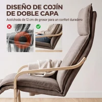 HOMCOM Butaca de Salón Tapizada en Lino con Reposapiés con Balanceo Suave Respaldo Alto Asiento Amplio Marrón Claro(m-5)