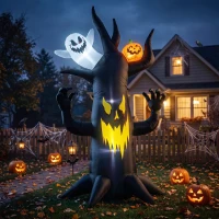 Outsunny 8 FT Halloween Inflatable Spooky Tree, Blow Up Decoration with Ghost and Pumpkin for Garden Indoor Outdoor Decor(m-13)