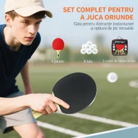 SPORTNOW Set 4 palete de tenis de masă și 8 mingi, cu husă pentru transport, roșu și negru(m-4)