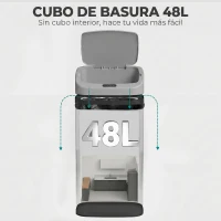 HOMCOM Cubo de Basura Cocina Automático 48 L Sensor Infrarrojo Cierre Automático Antihuellas Acero Inoxidable Plata(m-6)