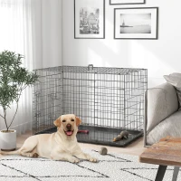 PawHut Gabbia per Animali Domestici in Acciaio Pieghevole con Maniglia Superiore e Doppia Apertura, 121x77x82 cm(m-10)