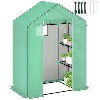 Outsunny Kas met Schappen, Mini-Kas, UV-bestendig, Netramen, Ritssluitingdeur, 143L x 74B x 190H cm, Groen(m-11)