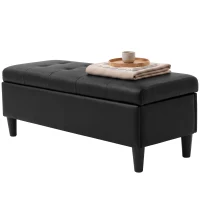 HOMCOM Banc-coffre 136 L Pouf-coffre Grand 110x41x42cm, Similicuir adapté aux animaux domestiques, Noir(m-8)