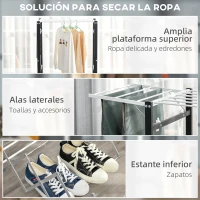 HOMCOM Tendedero de Ropa con Ruedas Plegable Tendedor Vertical de Aluminio con 4 Alas Laterales y Estante 157,5x54x101cm Blanco(m-4)
