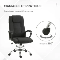 Vinsetto Fauteuil de bureau à roulettes chaise manager ergonomique pivotante hauteur réglable lin noir(m-7)