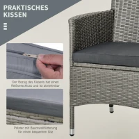 Outsunny 3-delige tuinzitgroep Zitset met bijzettafel poly-rotan staal grijs(m-6)
