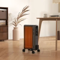 HOMCOM 1500W Oil Filled Radiator, Portable Electric Heater with 3 Heat Settings, Safety Cut-Off and Wheels, Grey(m-2)