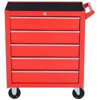 DURHAND 5-Drawer Lockable Tool Storage Cabinet with Wheels, Handle, 2 Keys, Steel Home Work DIY Workshop Chest, Garage Equipment Trolley, Red(m-10)