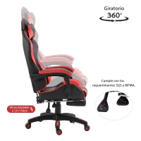 Vinsetto Racing Silla de Escritorio Sillón Gamer Juvenil Giratorio Reclinable Altura Ajustable Reposapiés Plegable de Cuero Sintético PU(m-5)
