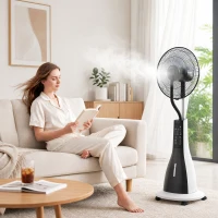 HOMCOM Pedestal Fan with Water Mist Spray, Spray Misting Fan with 75° Oscillation, Remote Control, Tilt Head, 3 Speeds, 3 Modes, 3 Mist, 3L Water Tank, Wheels, for Home, 125 cm(m-8)