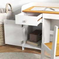 ZONEKIZ Escritorio para Niños con Silla Conjunto de Escritorio de 2 Piezas con Cajón y Armario Blanco y Natural(m-9)