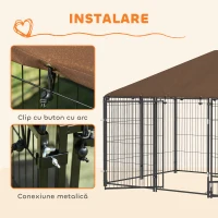 PawHut Țarc pentru câini din metal și material Oxford cu ușiță pentru boluri, 211x141x151 cm, negru și maro(m-7)