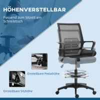 Vinsetto Bureaustoel, In Hoogte Verstelbare Bureau Stoel met Voetsteun, Mesh Rugleuning, Rolbaar, Kunststof, Zwart(m-4)