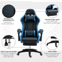 Vinsetto Chaise gaming fauteuil gaming ergonomique avec dossier inclinable à 135° et soutien lombaire, 65 x 65 x 121-129 cm noir(m-7)
