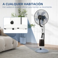 HOMCOM Ventilador Nebulizador Oscilante 90 W Tanque 2,8L 3 Velocidades 5 Aspas y Ruedas Ø44,5x120 cm Blanco(m-7)