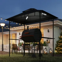 Outsunny Grillpaviljoen met LED-verlichting 240 x 150 x 258 cm Waterafstotend en Vlamvertragend Tuinpaviljoen met Dubbellaagsdak(m-8)