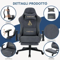 Sedia gaming con poggiapiedi, in similvelluto traspirante, regolabile in altezza con molla a gas, girevole, 70x70x135 cm, Grigio(m-4)