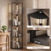 HOMCOM Corner Floor Lamp for Living Room Bedroom with Warm White LED Light, Modern Tall Standing Lamp, Black(m-8)