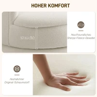 HOMCOM Draaibare gestoffeerde fauteuil, moderne loungefauteuil met frame van rubberhout, voor woonkamer en slaapkamer, crèmewit(m-5)